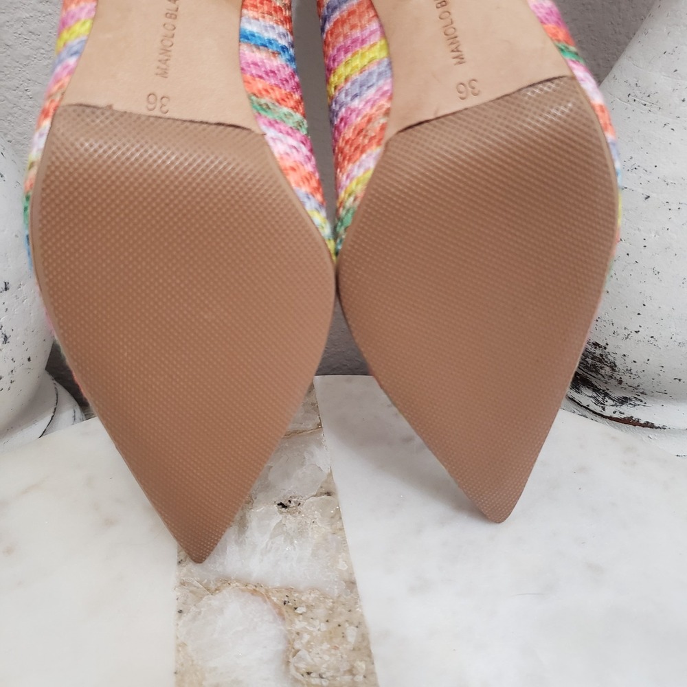 MANOLO BLAHNIK Striped Colorful Rainbow Pointed Pumps Heels EU 36 US 6 - Picture 11 of 12